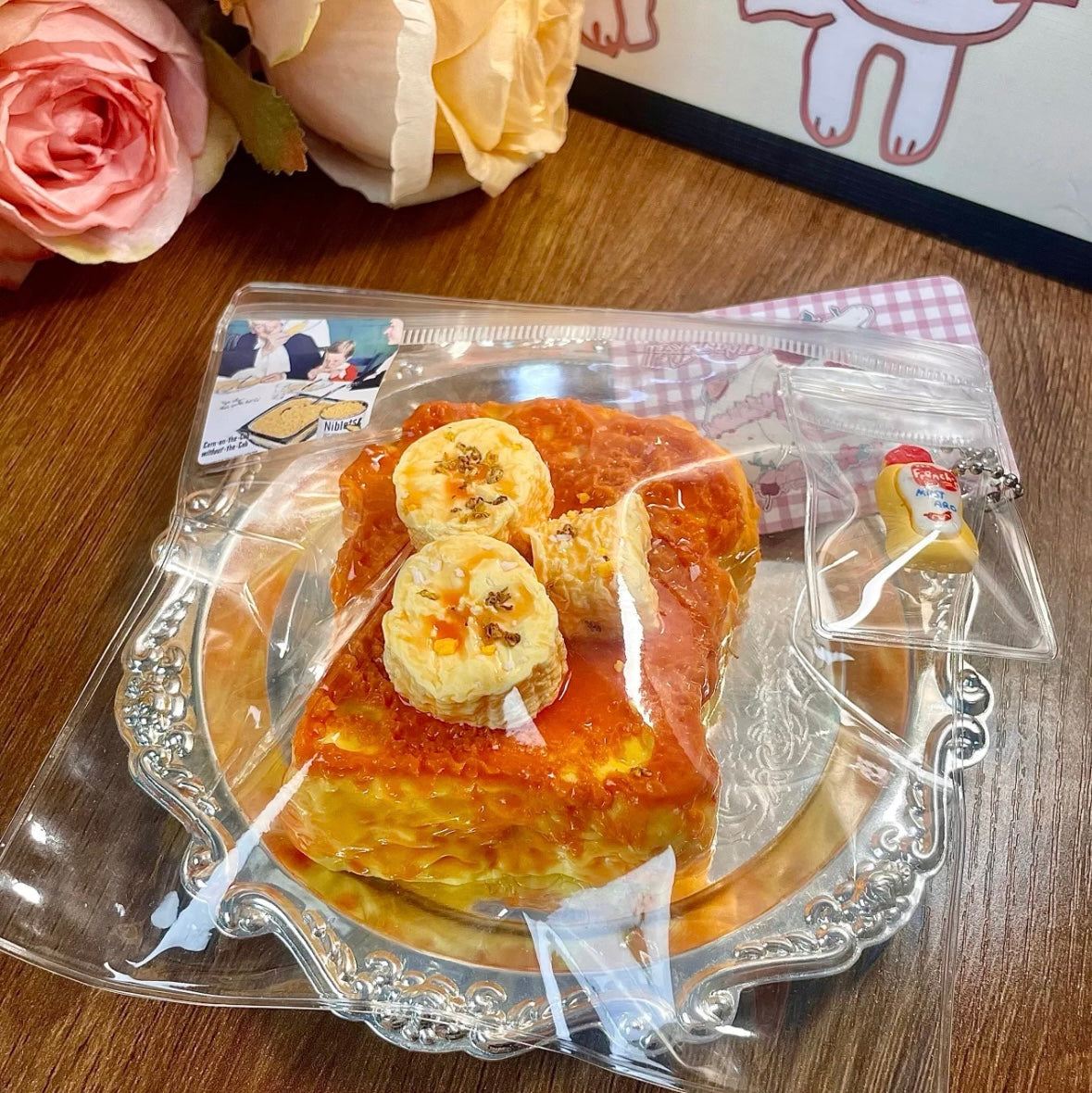 Banana toast squishy with realistic crispy edges and golden color