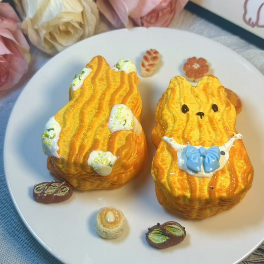 Cute apron bunny potato chip squishy toy with handmade texture