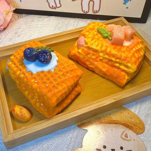 Layered Waffle Squishy – handmade slow-rising squishy toy inspired by food, soft and cute, perfect for stress relief and sensory play.
